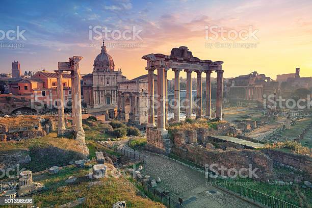 Image of Roman Forum in Rome, Italy during sunrise.